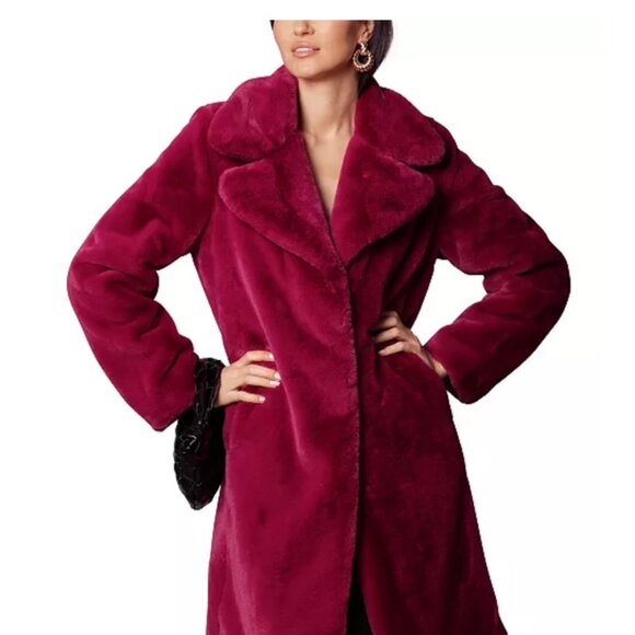 New Avec Les Filles Magenta Faux Fur Notch Collar Coat - Picture 3 of 11